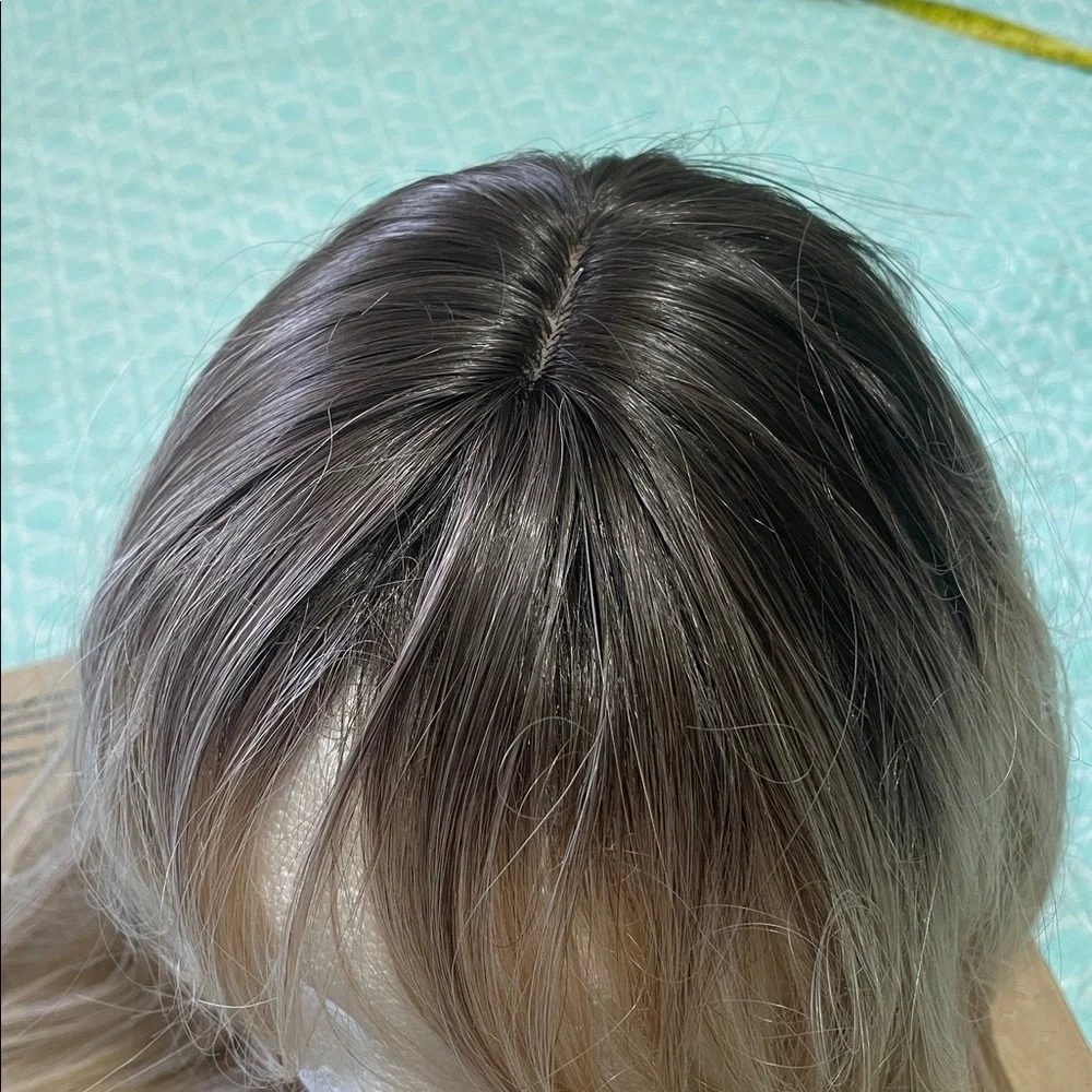 rooted, platinum, blonde, honey, blonde and brown synthetic wig